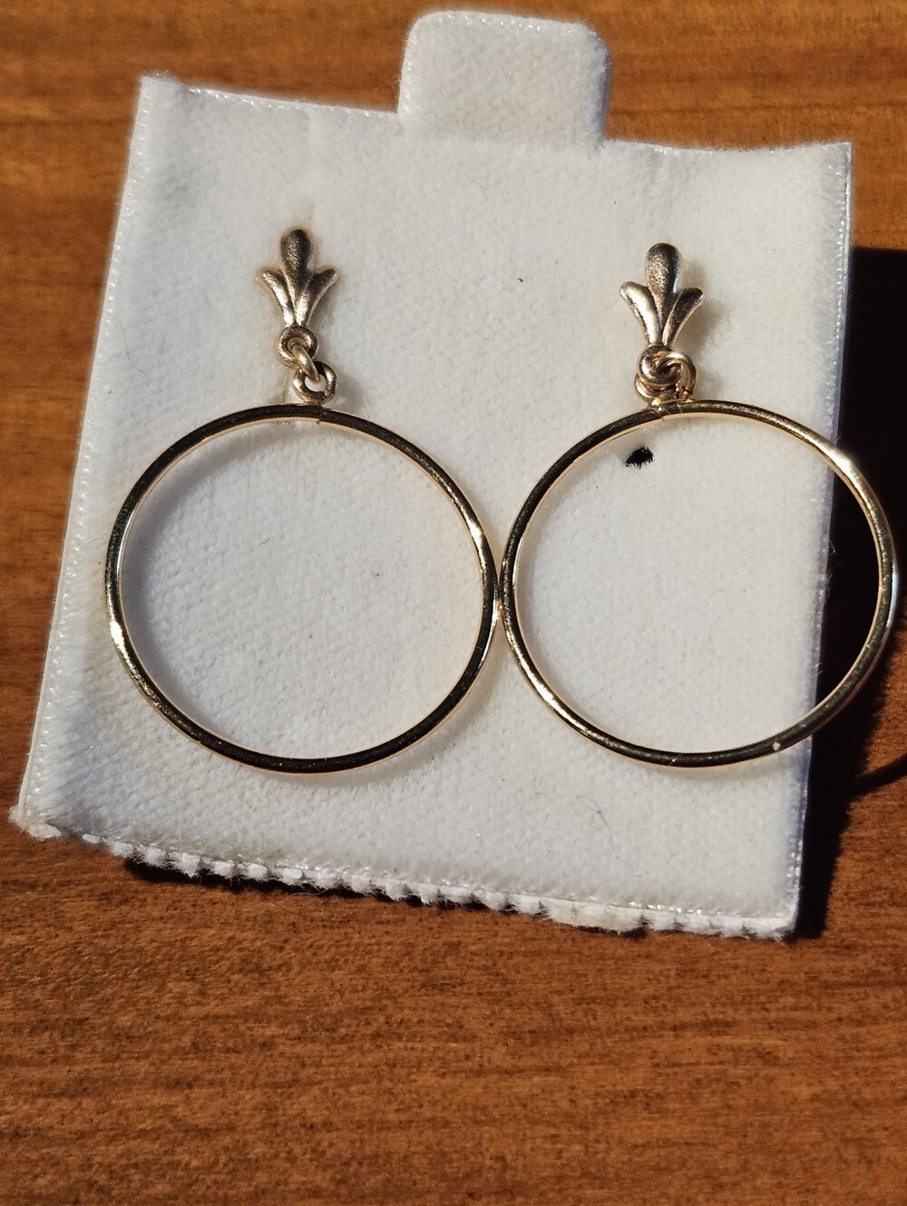 Gold Small Hoop Fleur-de-lis Post Earrings 14k